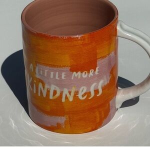Anthropologie Orange and Pink Kindness Mug coffee tea